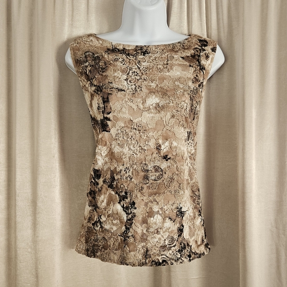 NWOT Chicos tn & black floral lace shell blouse top Womens Large - Picture 7 of 7